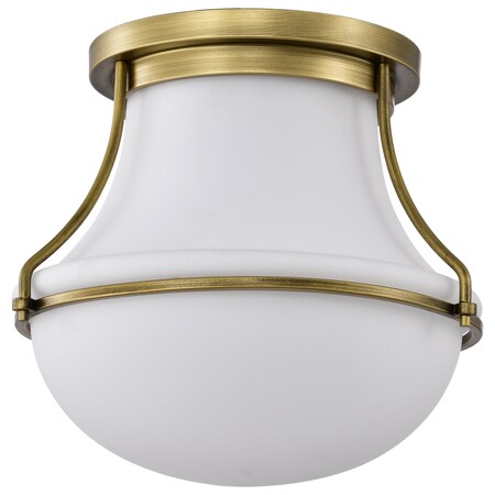 Nuvo Valdora 1-Light Flush Mount 14 in. Natural Brass White Opal Glass 60/7861